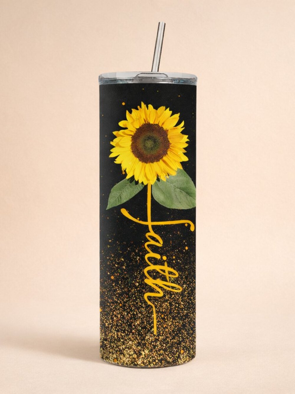 Sunflower Faith 20oz Skinny Tumbler | Insulated Cup w/ Lid & Straw